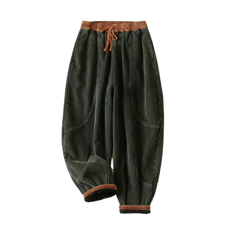 Calira Color Contrast Corduroy Cotton Women's Thermal Fleece-Lined Harem Pants With Pockets