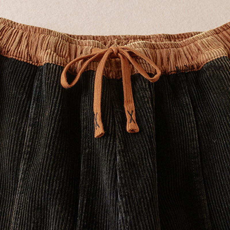 Calira Color Contrast Corduroy Cotton Women's Thermal Fleece-Lined Harem Pants With Pockets