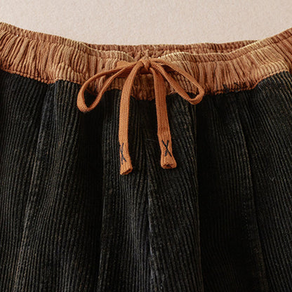 Calira Color Contrast Corduroy Cotton Women's Thermal Fleece-Lined Harem Pants With Pockets