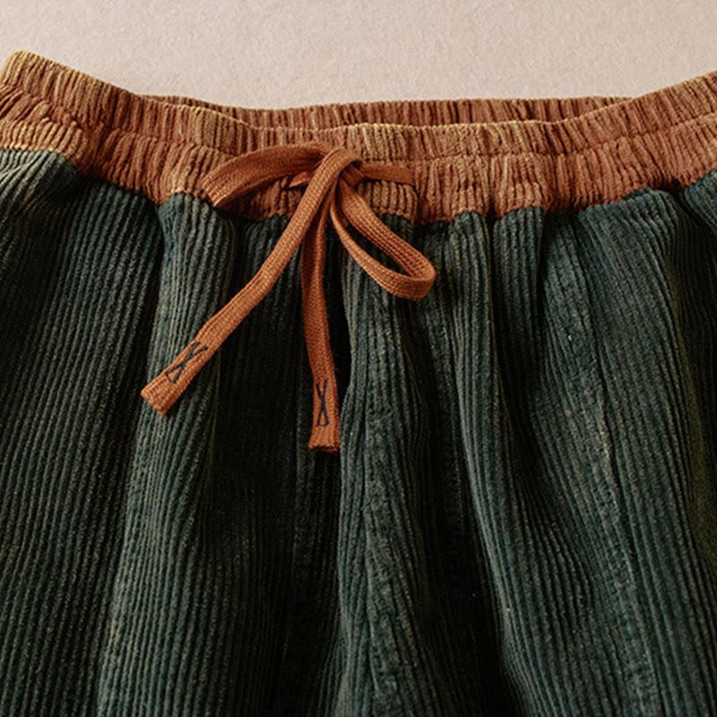 Calira Color Contrast Corduroy Cotton Women's Thermal Fleece-Lined Harem Pants With Pockets