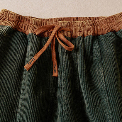 Calira Color Contrast Corduroy Cotton Women's Thermal Fleece-Lined Harem Pants With Pockets