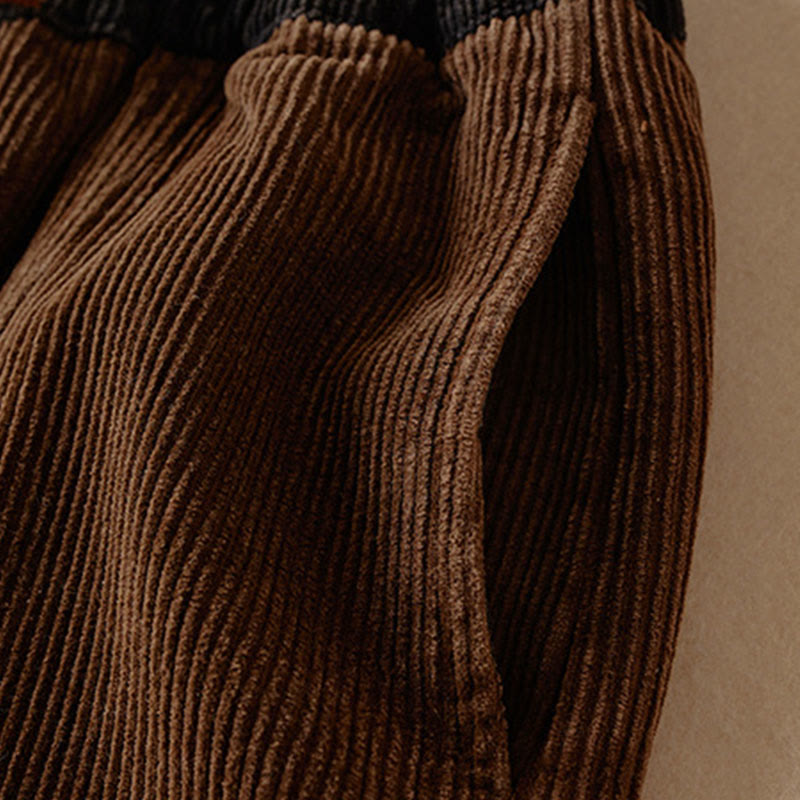 Calira Color Contrast Corduroy Cotton Women's Thermal Fleece-Lined Harem Pants With Pockets