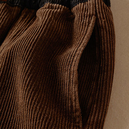 Calira Color Contrast Corduroy Cotton Women's Thermal Fleece-Lined Harem Pants With Pockets