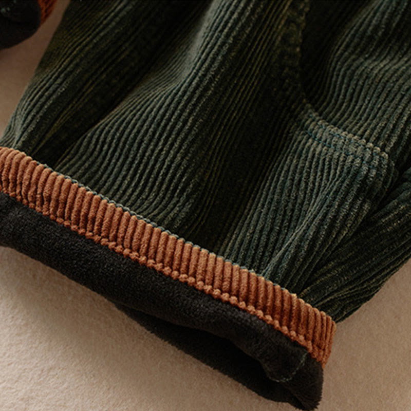 Calira Color Contrast Corduroy Cotton Women's Thermal Fleece-Lined Harem Pants With Pockets