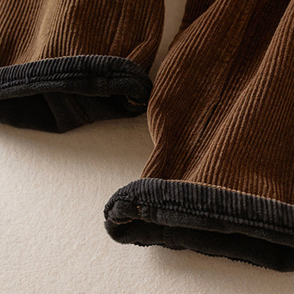 Calira Color Contrast Corduroy Cotton Women's Thermal Fleece-Lined Harem Pants With Pockets